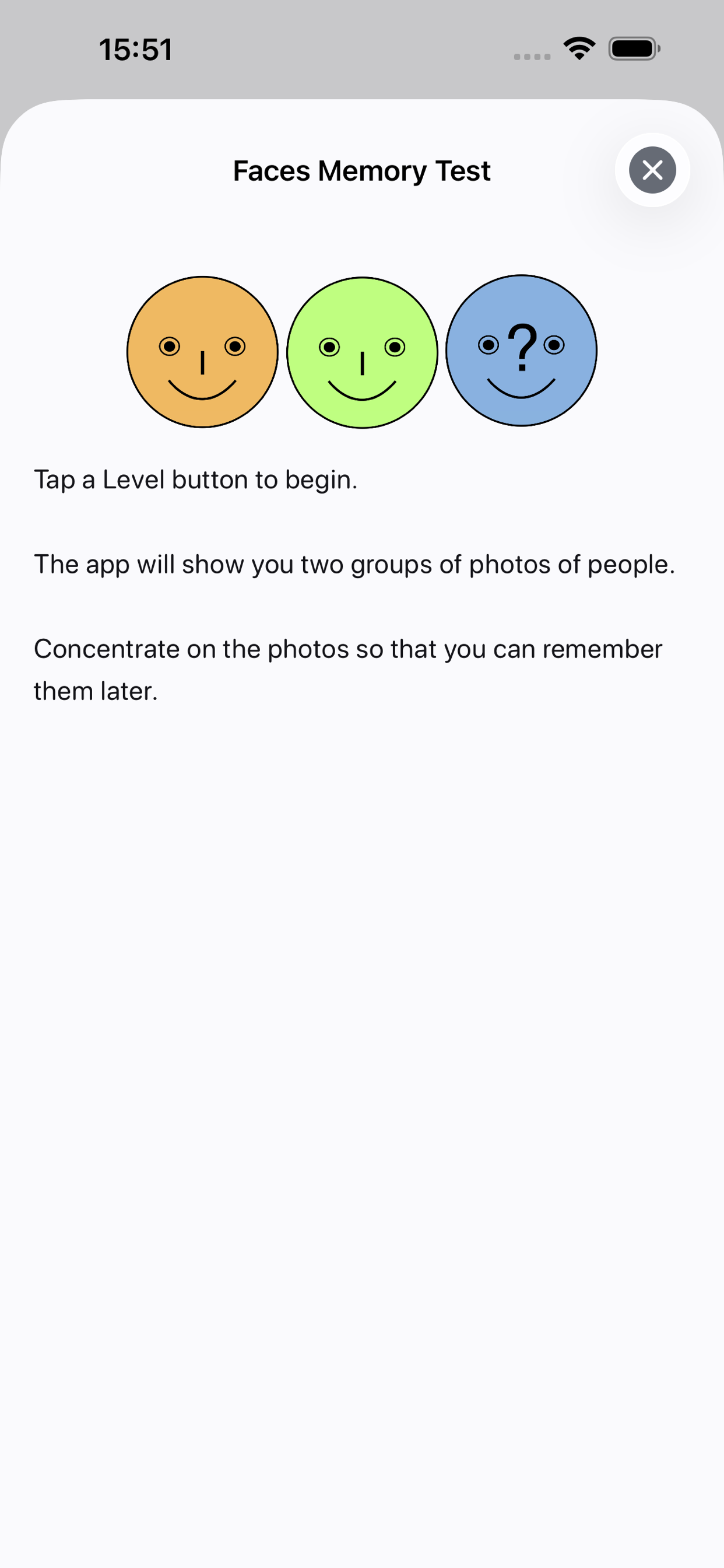 Contextual instruction sheet for level selection